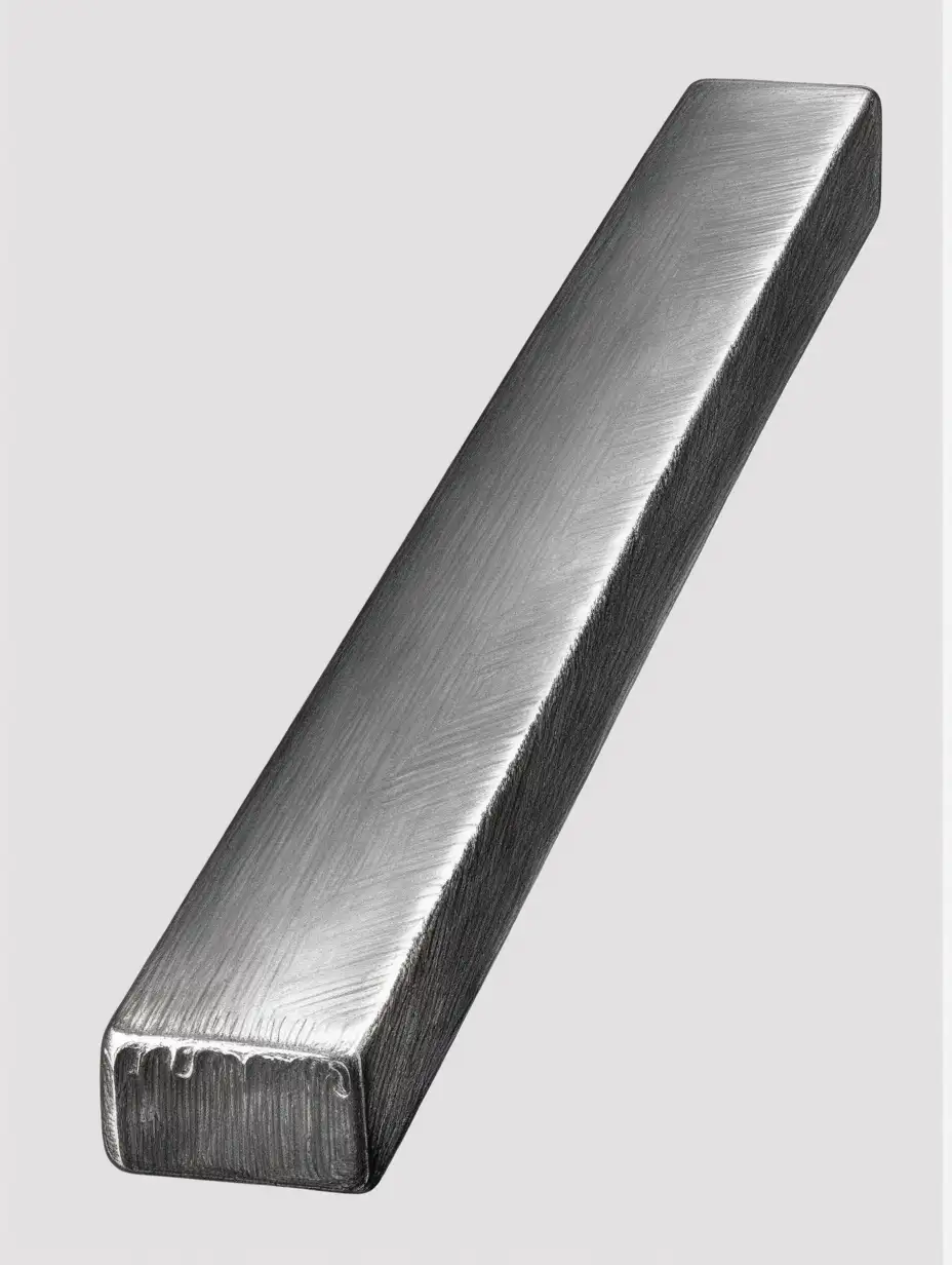 realistic drawing of one thick rectangular iron bar, one rectangular iron bar, drawing, realistic texture, profile view