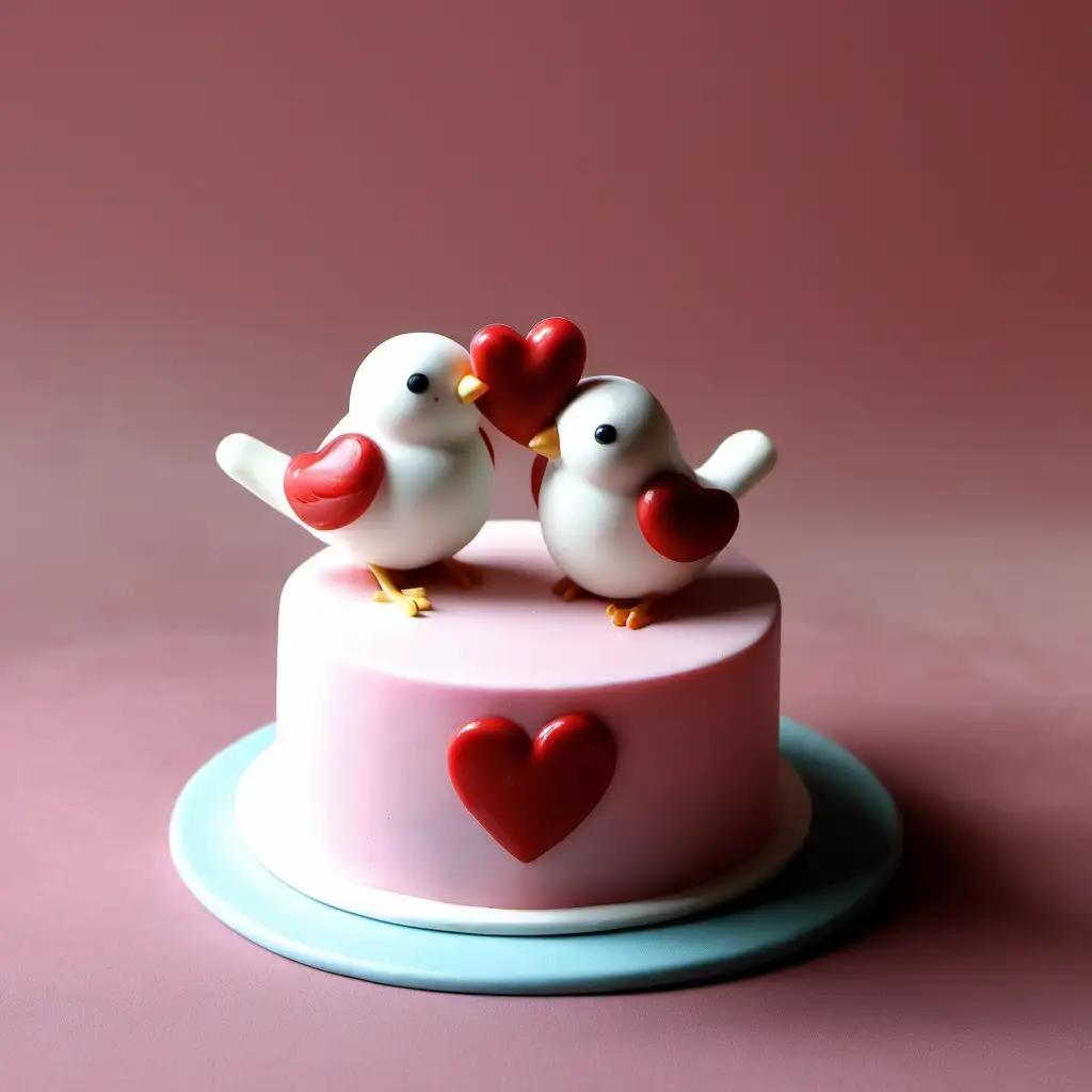 Romantic Valentines Day Resin Simple Cake with Adorable Birds