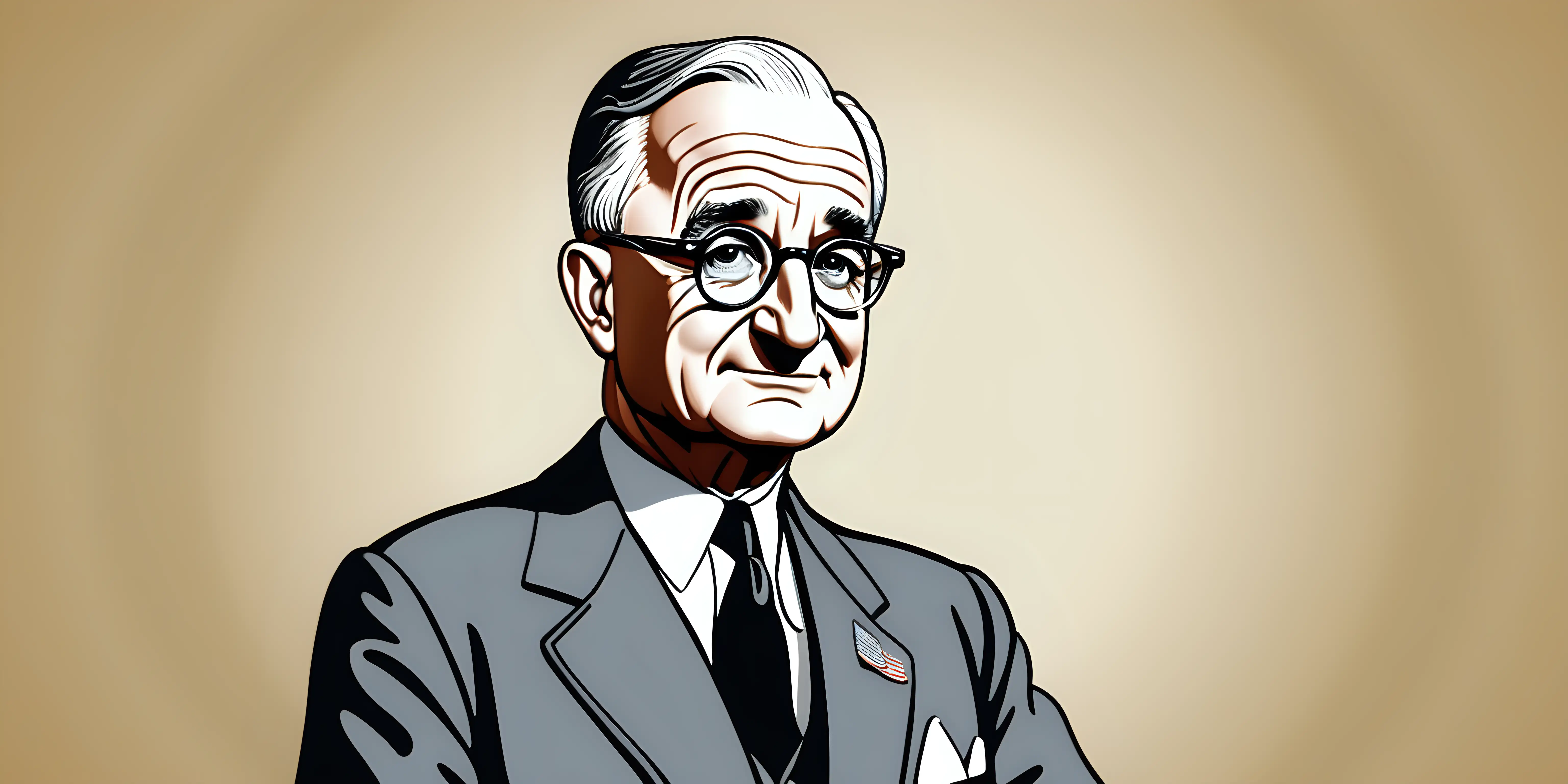 Cartoon Portrait of Harry S Truman on a Bold Background