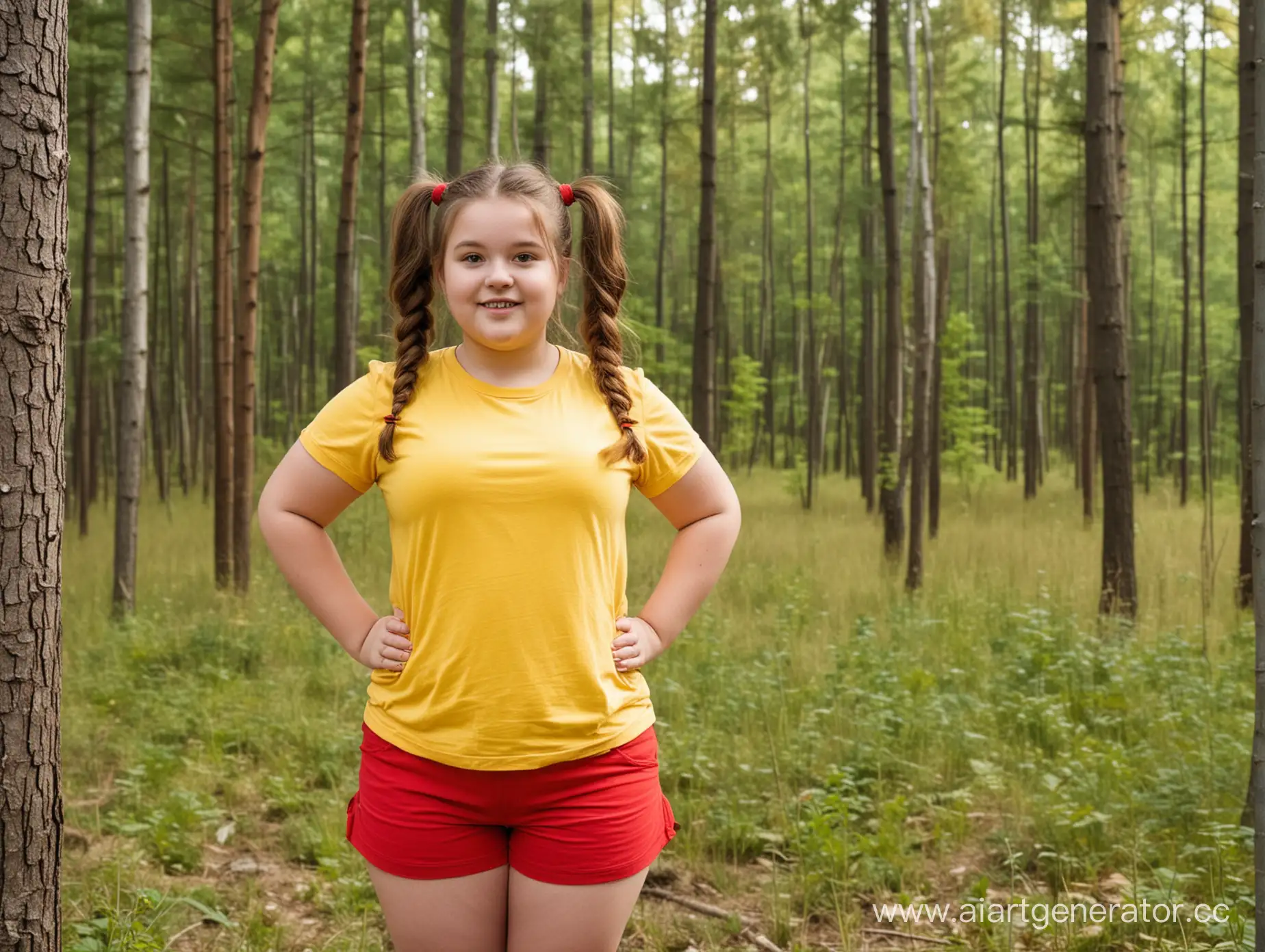 Adorable-Chubby-Girl-with-Pigtails-in-Forest-Setting