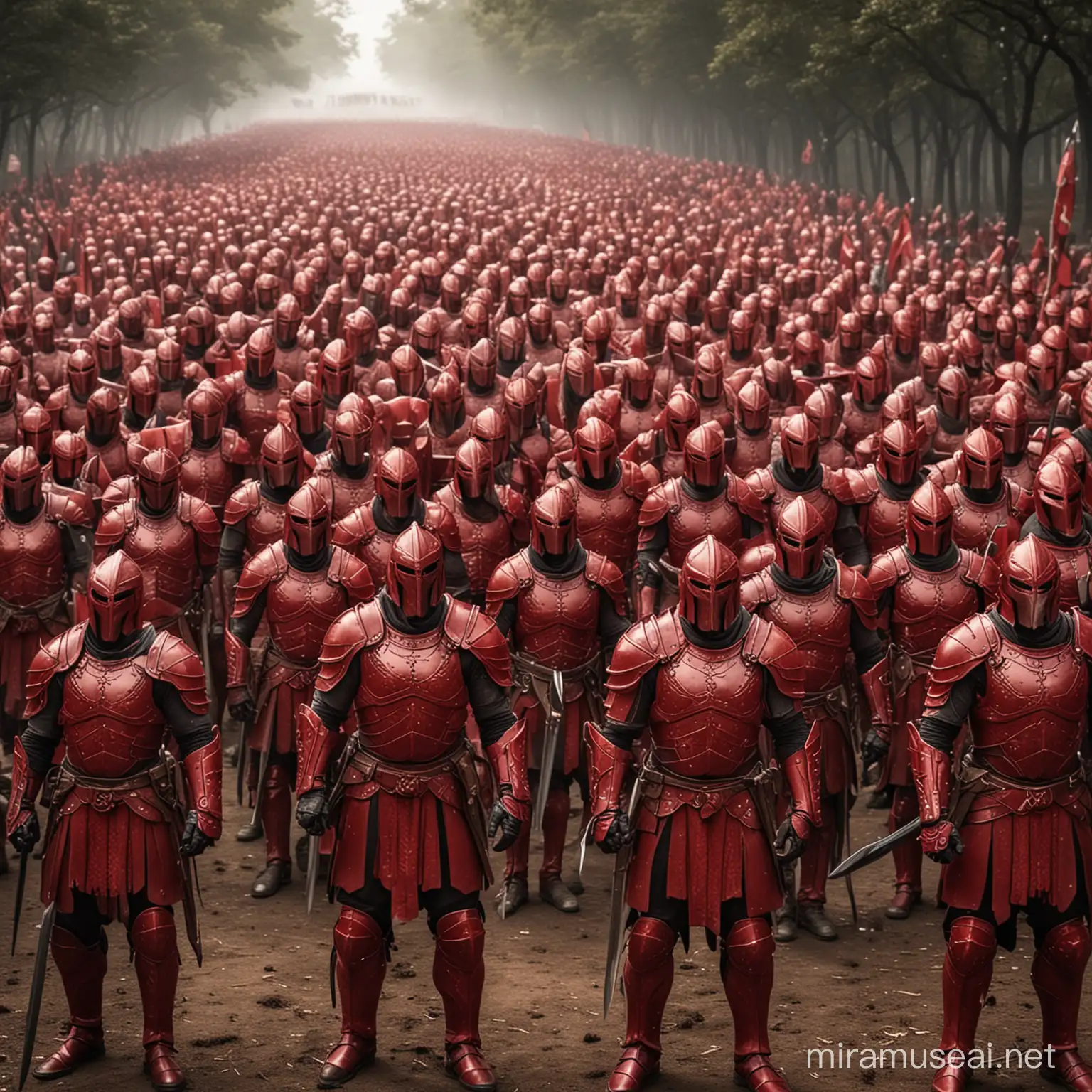 An entire army of these warriors in red armor.
