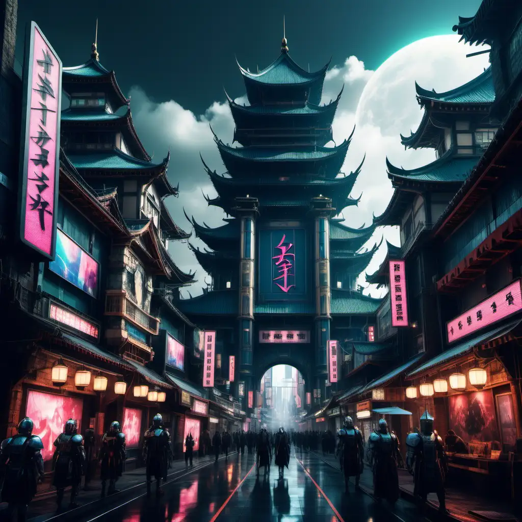 Futuristic Cyberpunk Kingdom with European Japanese and Roman ...