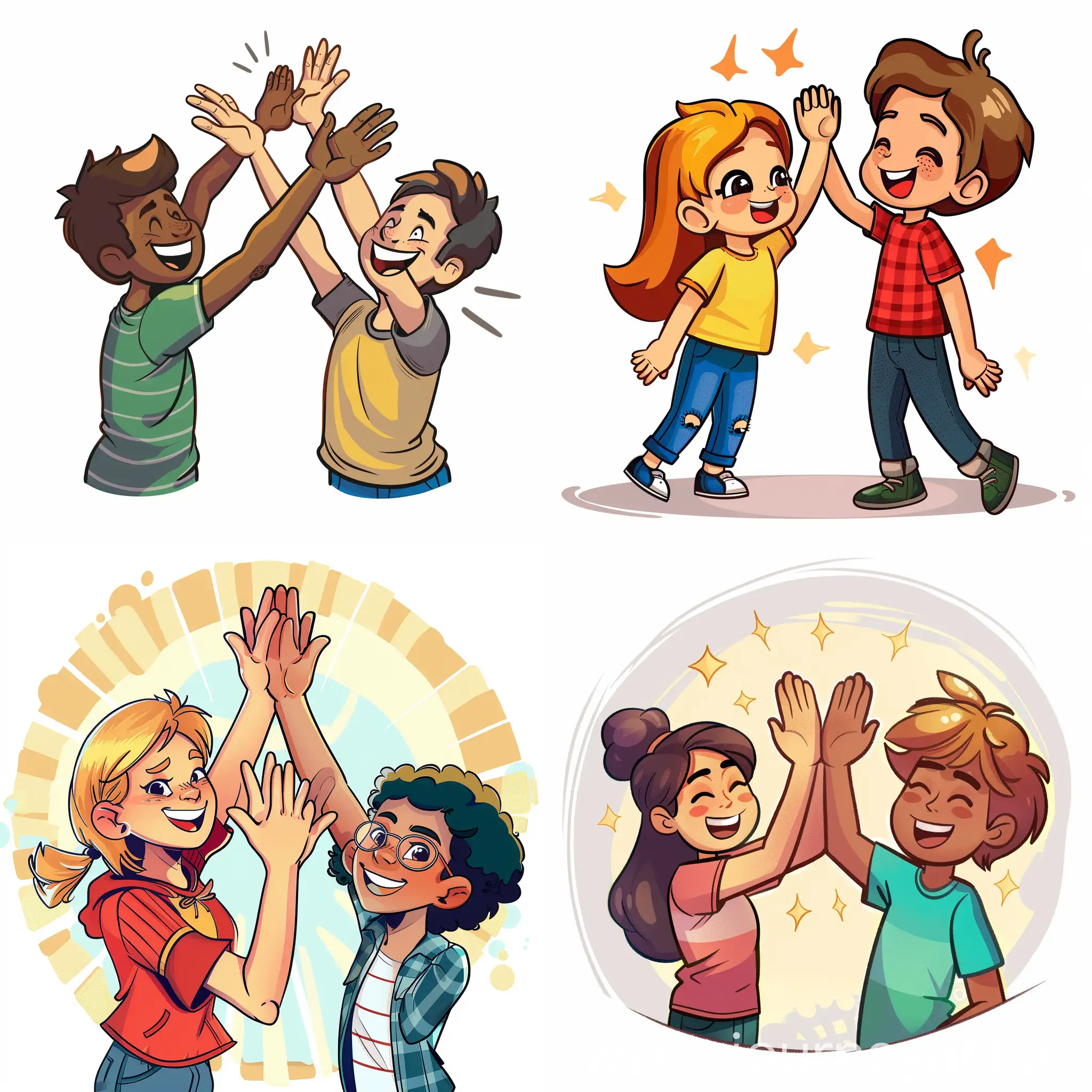 Cheerful-Cartoon-Characters-Celebrating-with-High-Fives