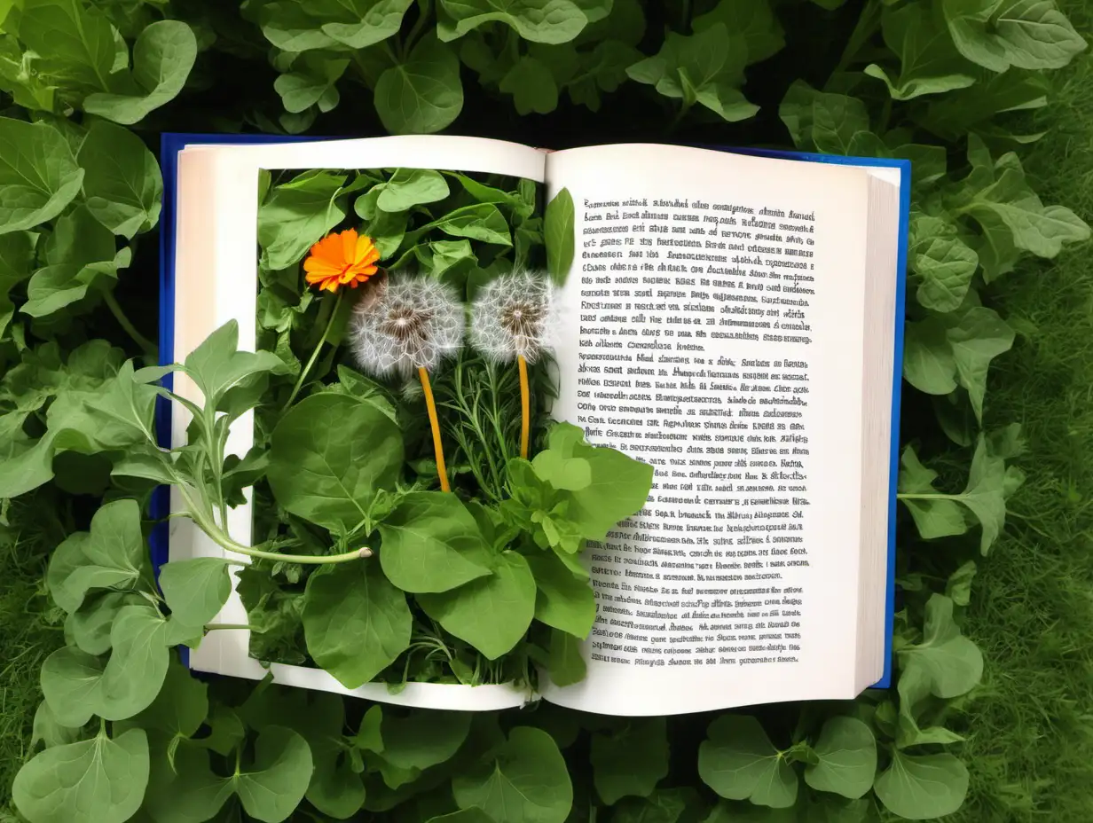  I want a dandelion puff surrounded by sage, basil, rosemary, calendula, oats, oregano, thyme, nasturtiums.  parsley, cilantro, plantain, The name of the book is The Secrets of the Garden.  No author name or other information