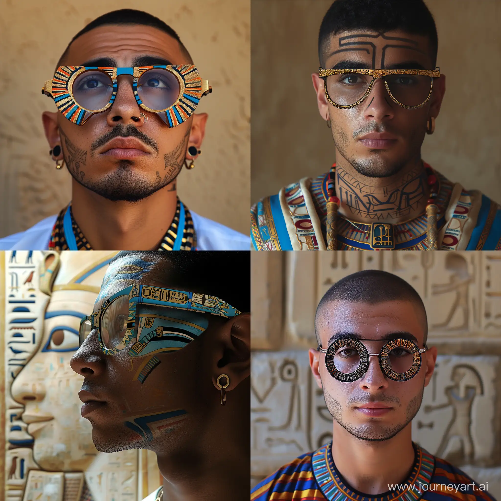 Make a picture for male called yassin wear a glasses with Pharaonic design - write (Yassin) as name on the picture