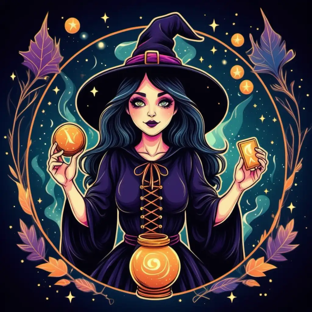 cute witch mystical background as the magician tarot card
