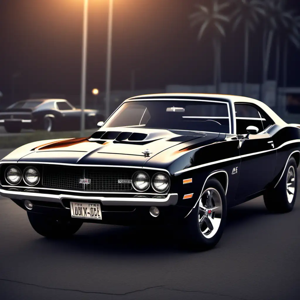 create a  classic muscle car in Laye evening 