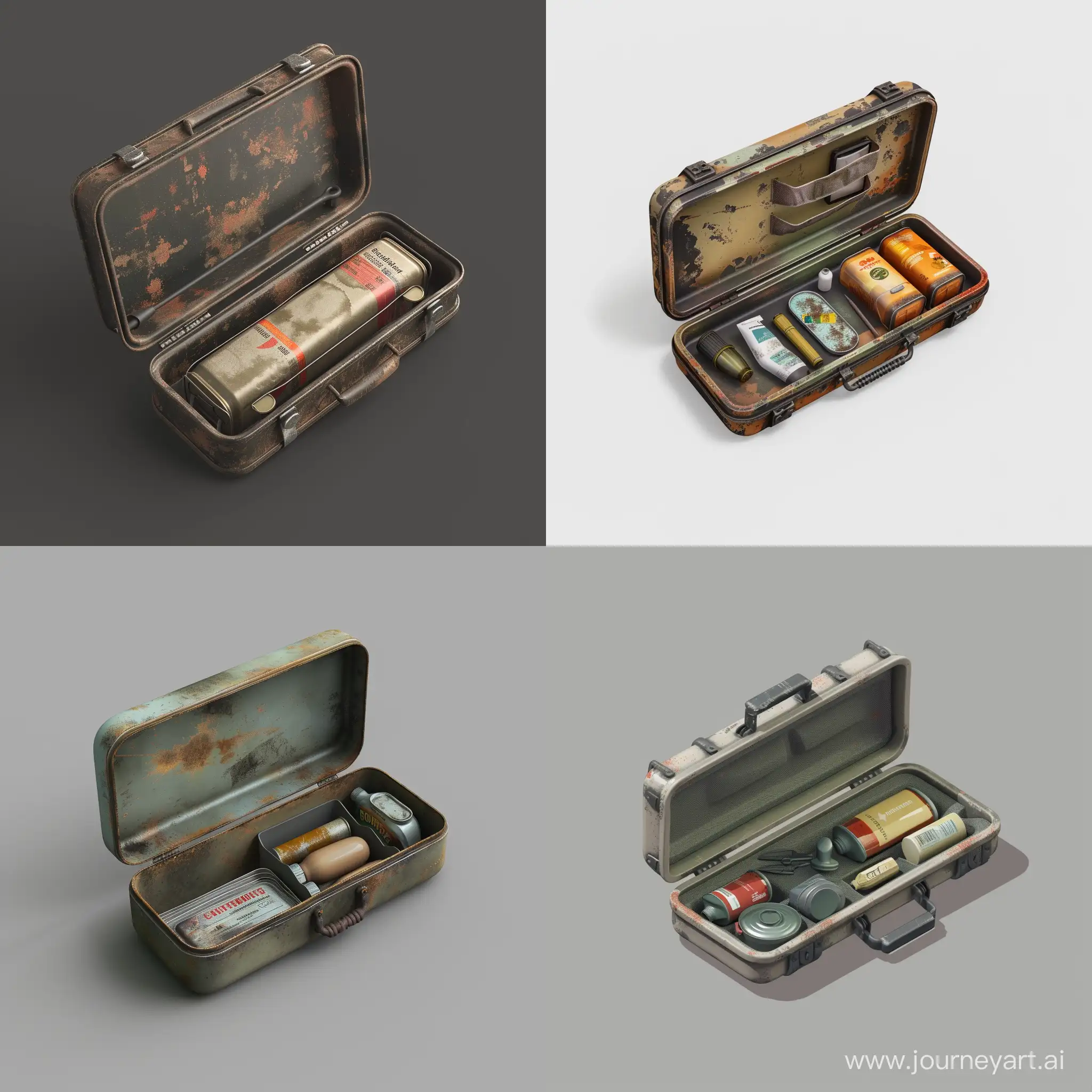 Isometric-Realistic-Mini-Survival-Kit-in-Worn-Metal-Case-Stalker-Style-3D-Render