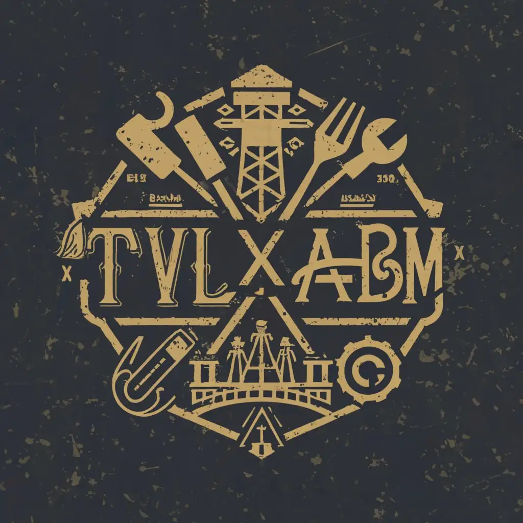 a logo design,with the text TVL    X    ABM, main symbol:Cooking, towers, Gears, Wrench , Hammer and many tools The lettering and design should be exquisite very creative and fancy,Moderate,clear background