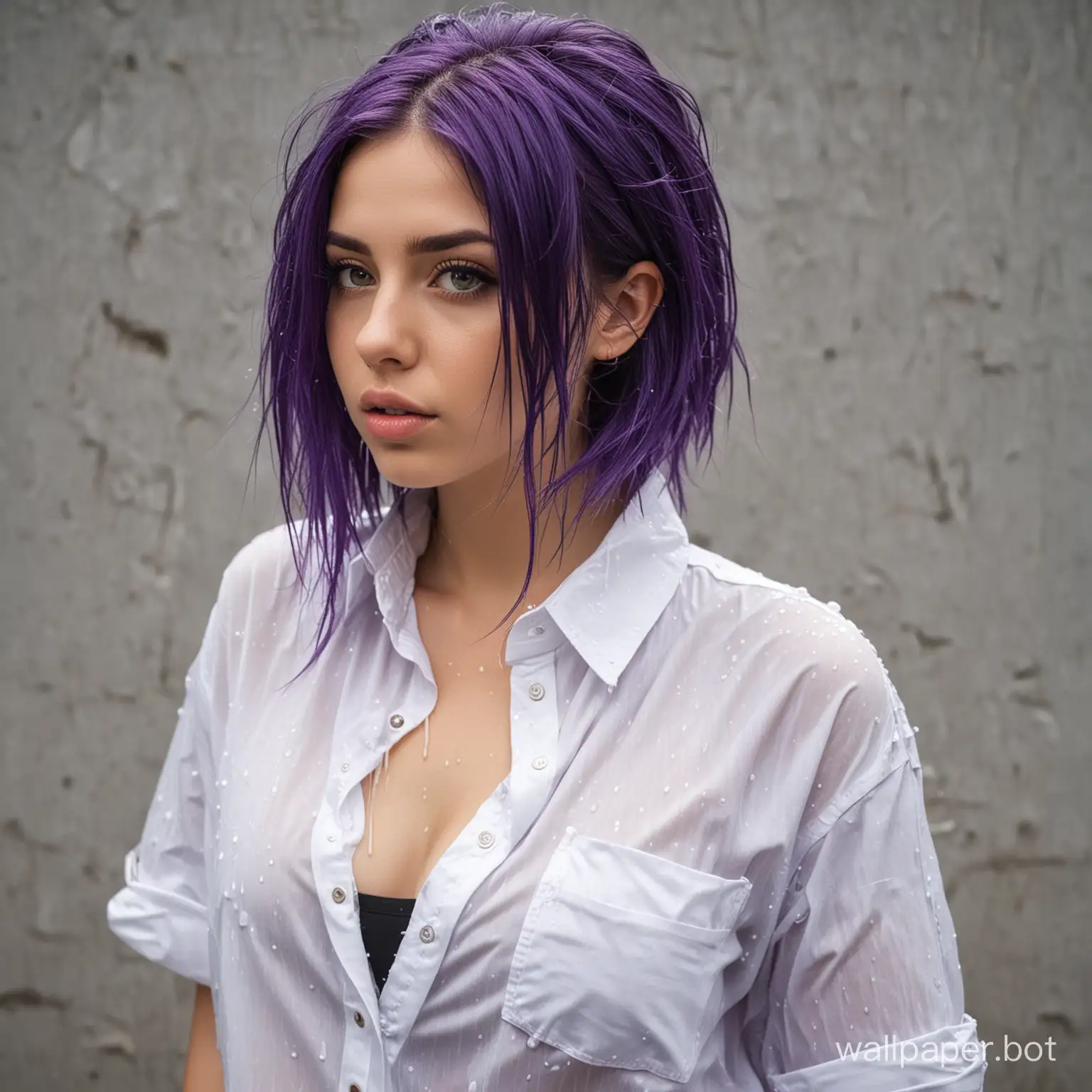 Girl-with-Purple-Hair-Wet-Shirt-and-Confident-Stance