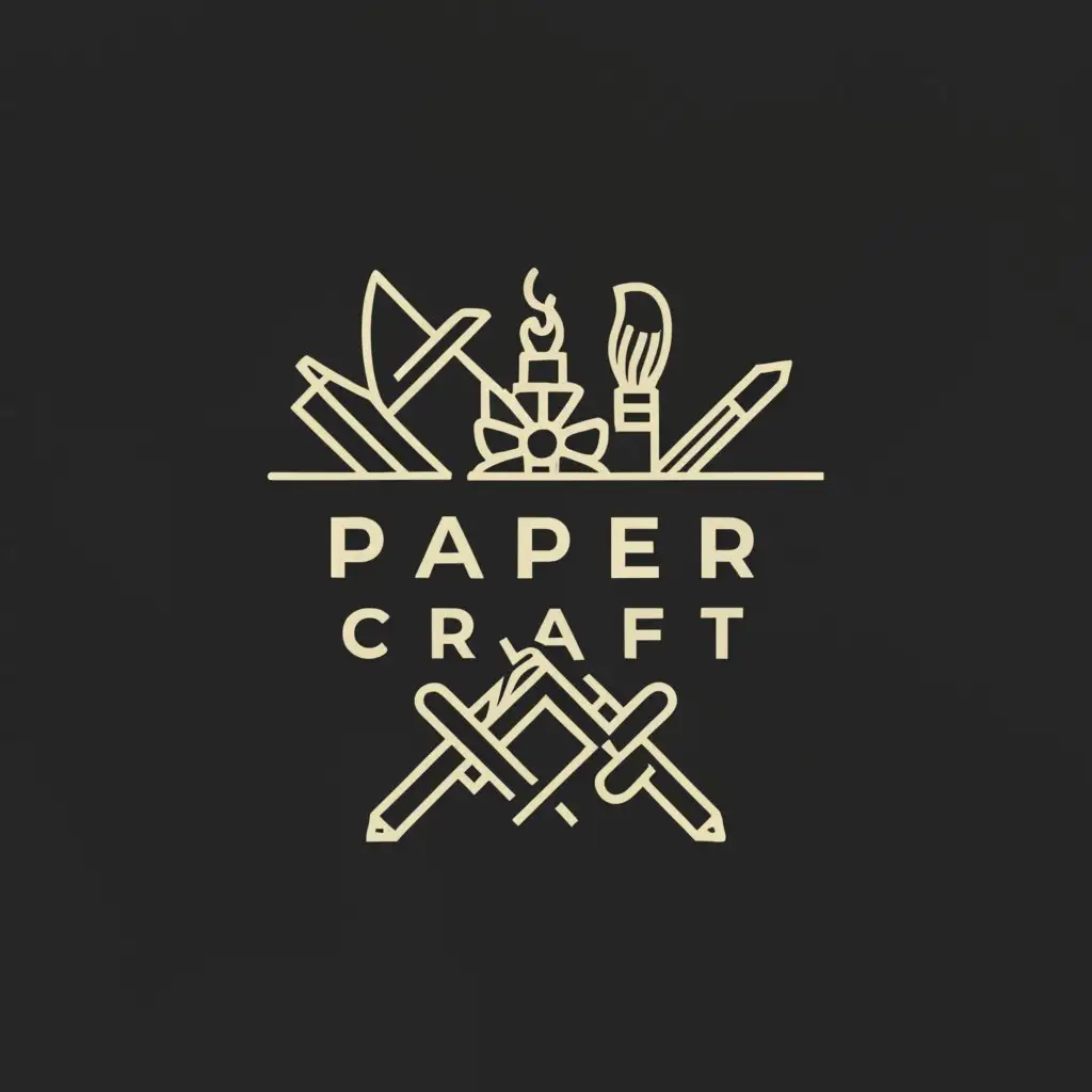 a logo design,with the text "Paper_craft", main symbol:brushes, pen, paper plane, tape , scissor,complex,clear background