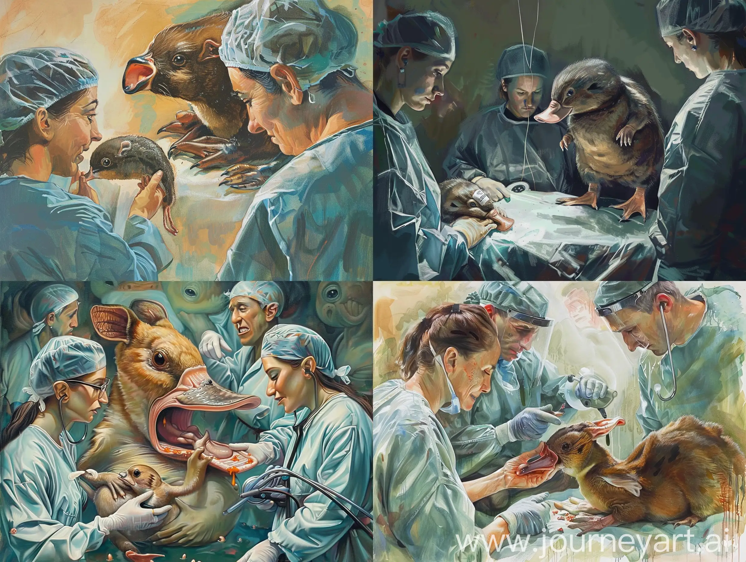 Medical-Team-Assisting-Woman-Birthing-a-Platypus-Through-Ear-Canal
