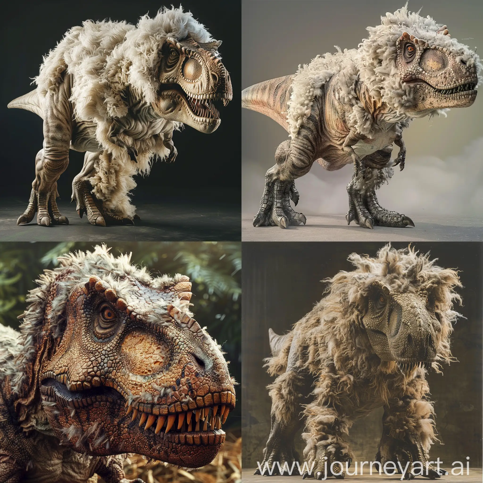 a t-rex covered by fur