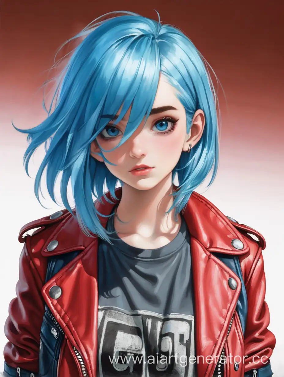 Edgy-Style-Portrait-Girl-with-Blue-Hair-and-Grey-Eyes-in-a-Red-Leather-Jacket