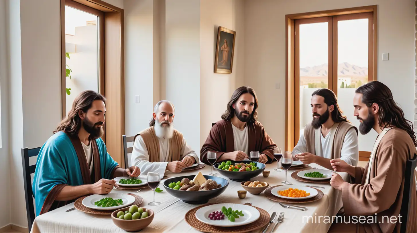 Religious Figures Celebrating Passover Seder in Contemporary Home Setting