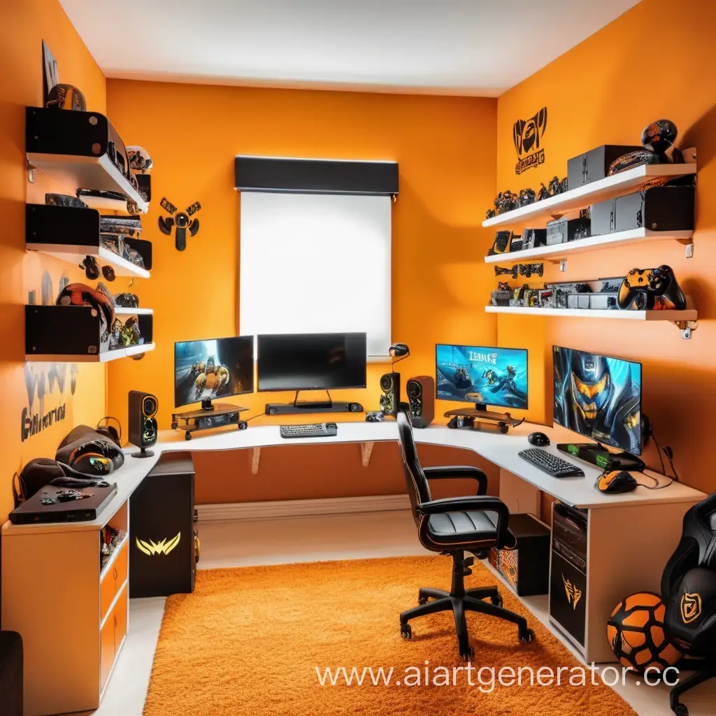геймерская комната в оранжевых и желтых тонах