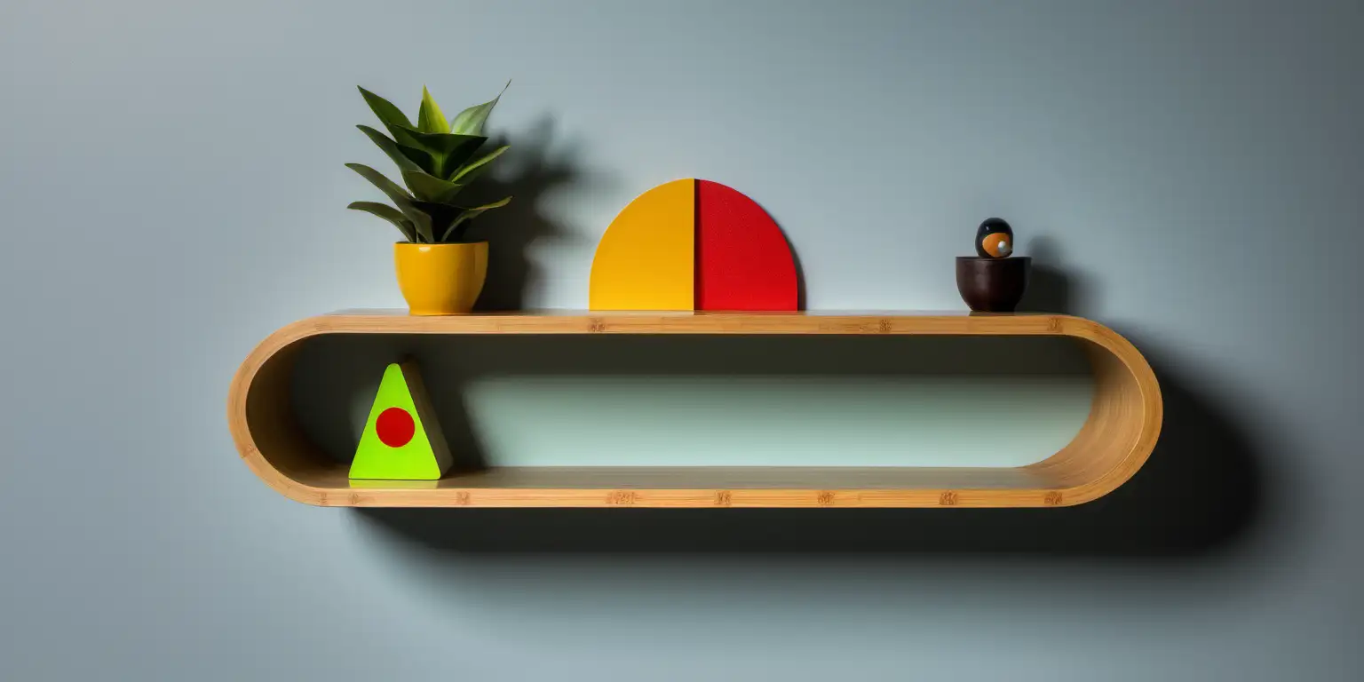 Contemporary Bamboo Ply Floating Shelf with Traffic Light Design