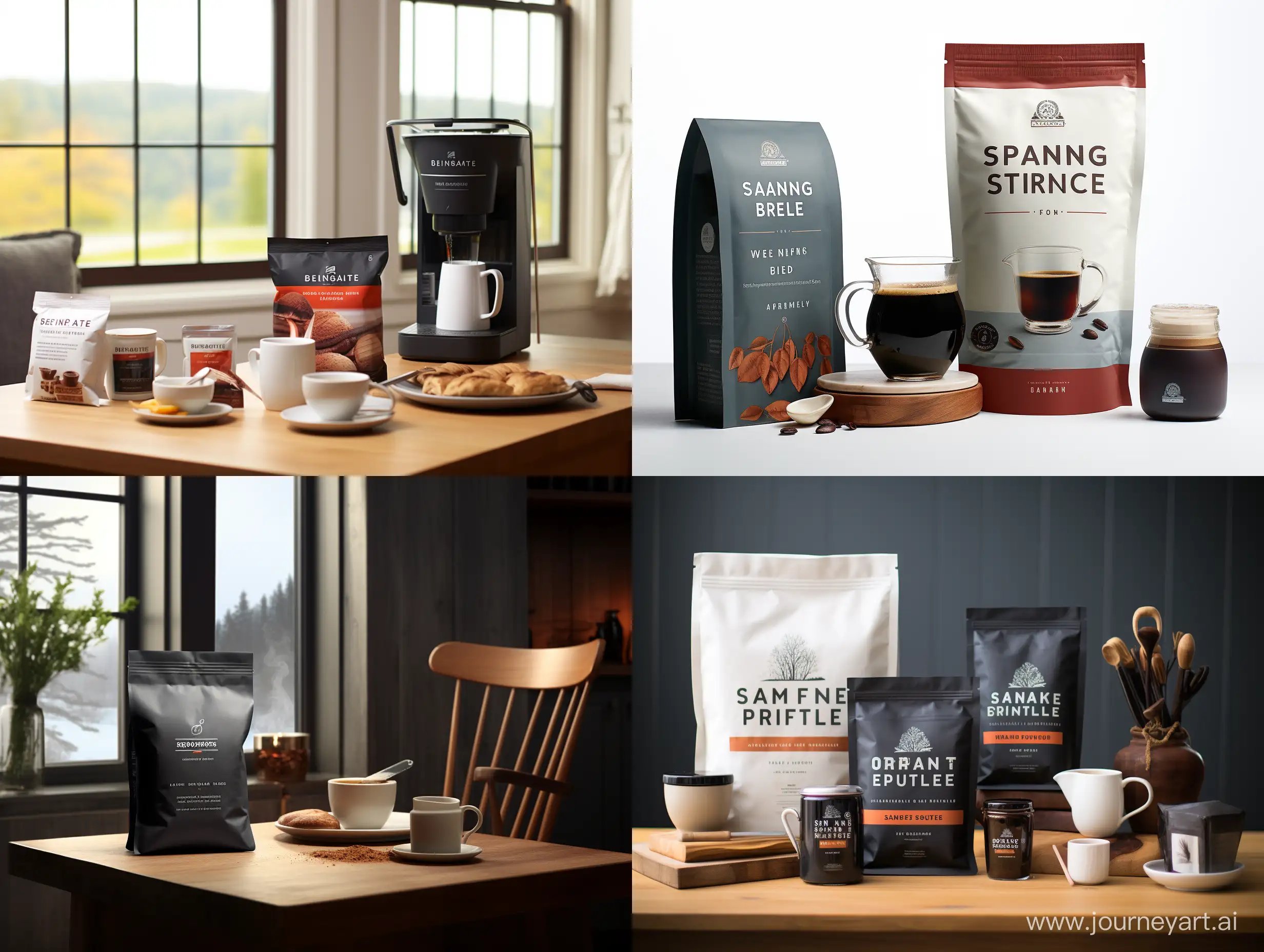 Create an inviting and warm image featuring a beginner-friendly coffee starter kit. Include a Bean Empire branded coffee bag, a simple brewing guide, and an assortment of mild coffee blends. The setting should be cozy, with a focus on the package that's approachable for coffee novices.