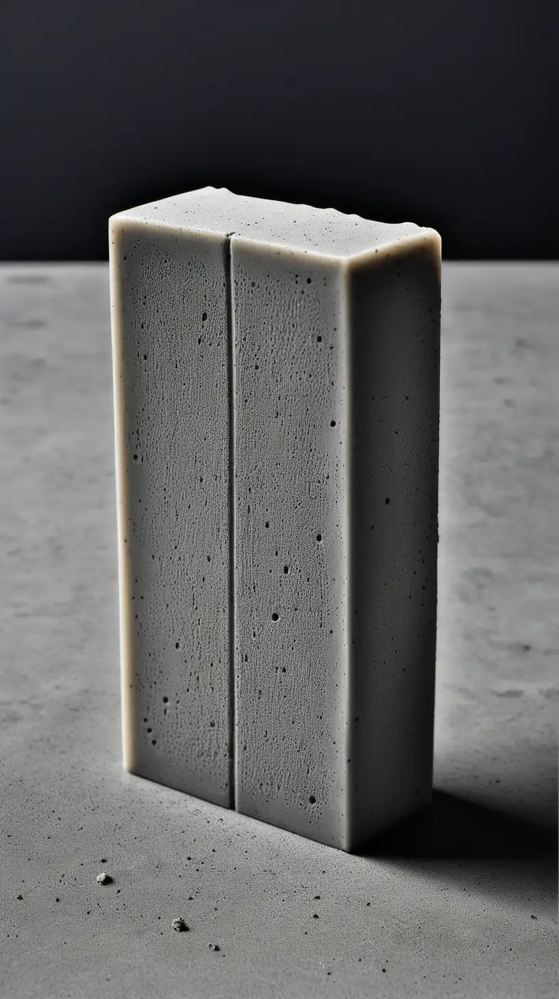 Brutalist soap, a bar of soap made of concrete, Brutalist architectural style, stark, utilitarian. 