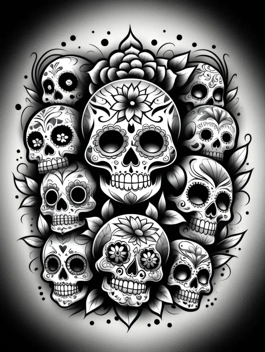 black and white background tattoo style sleeve style graffiti style floral style sugar skulls doodle style manly style