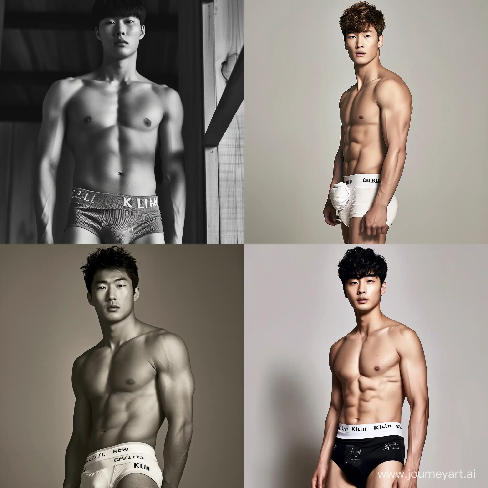 advertising image for new collection calvin klein campaign, korean young man, wearing underwear boxer for calvin klein
