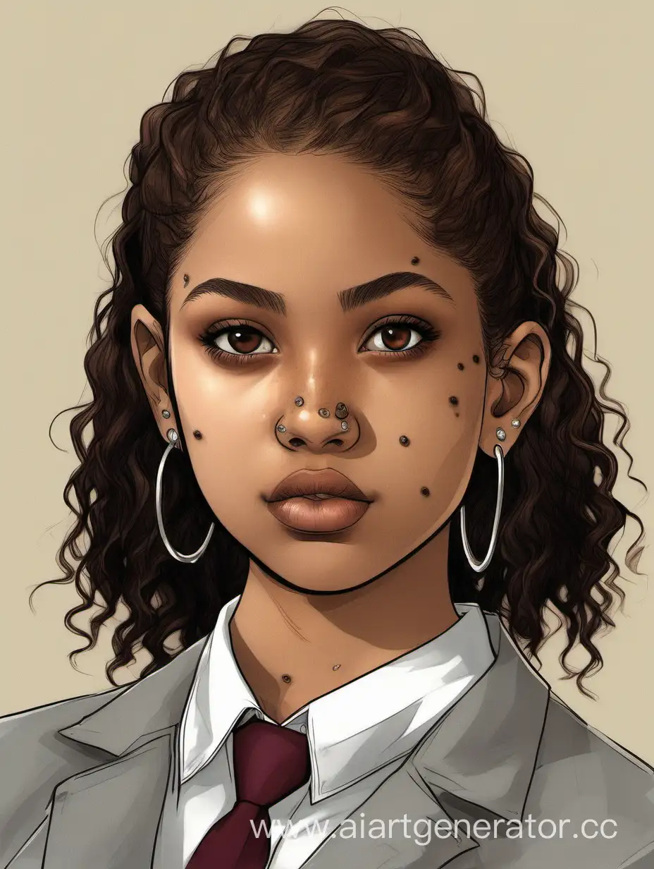 Portrait-of-a-Mulatto-Teenage-Girl-in-Gray-Jacket-and-Burgundy-Tie