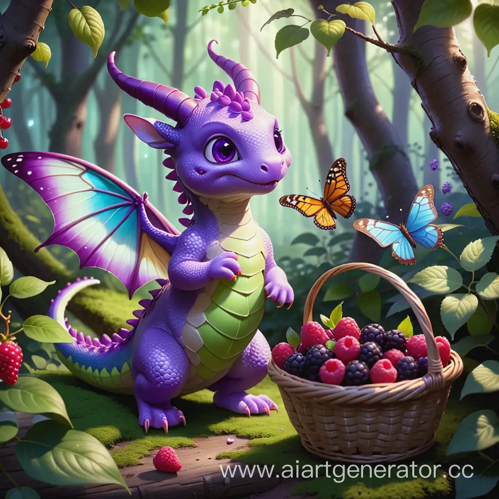 Surprised-Lilac-Dragon-with-Butterfly-in-Enchanted-Forest