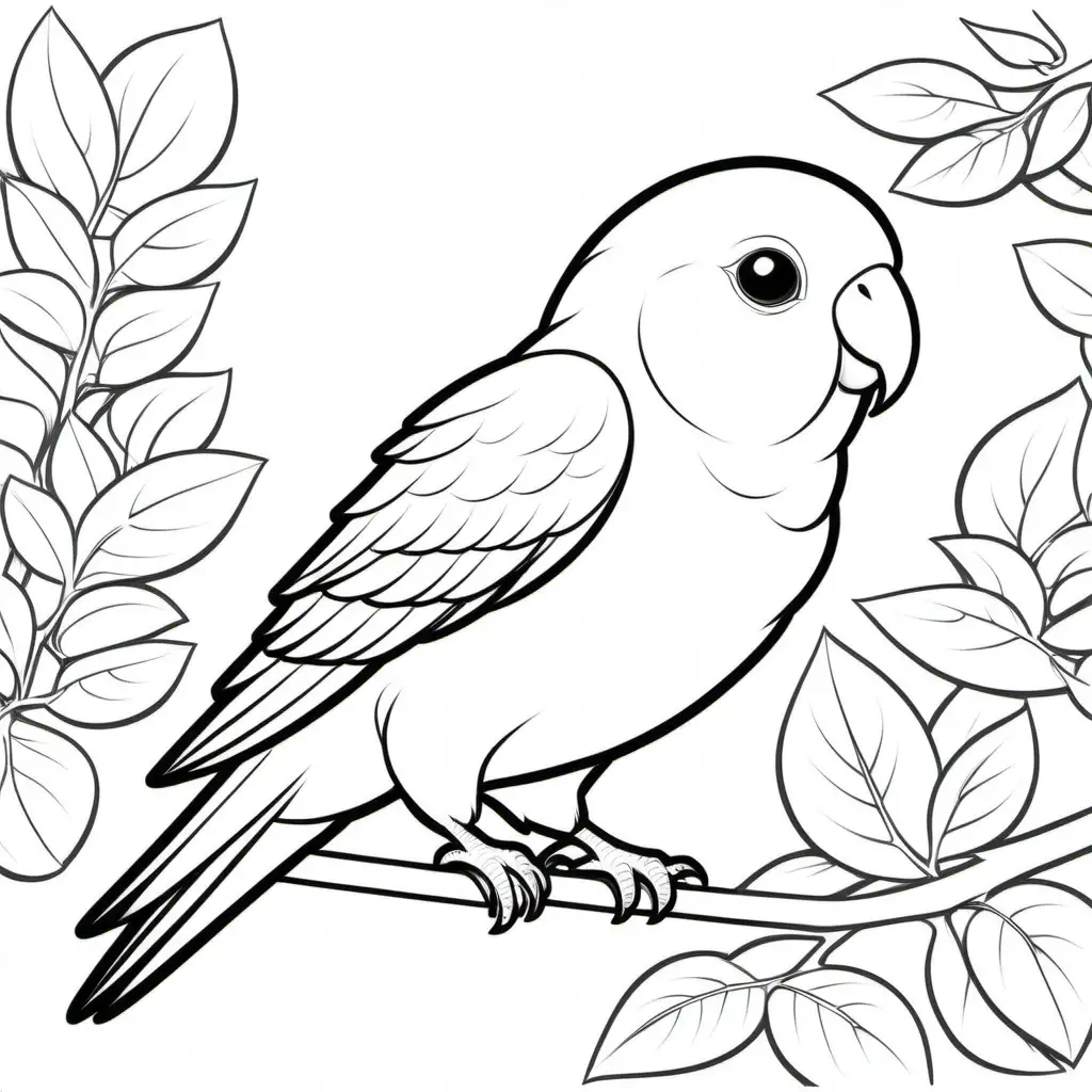 Adorable Single Lovebird Coloring Page Minimalist Black and White Line Art
