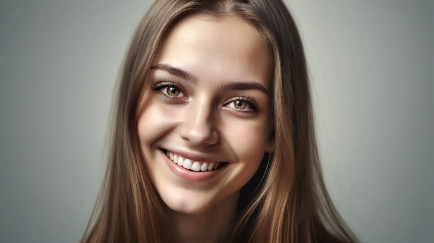 Smiling Young Woman with Long Hair in Realistic Portrait