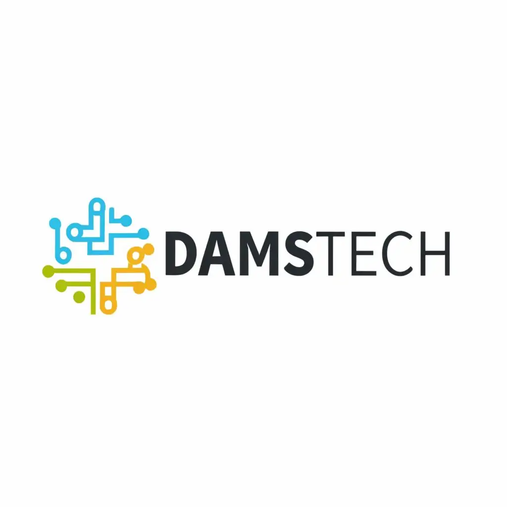 logo, Programming, with the text "Damstech.", typography, be used in Internet industry
