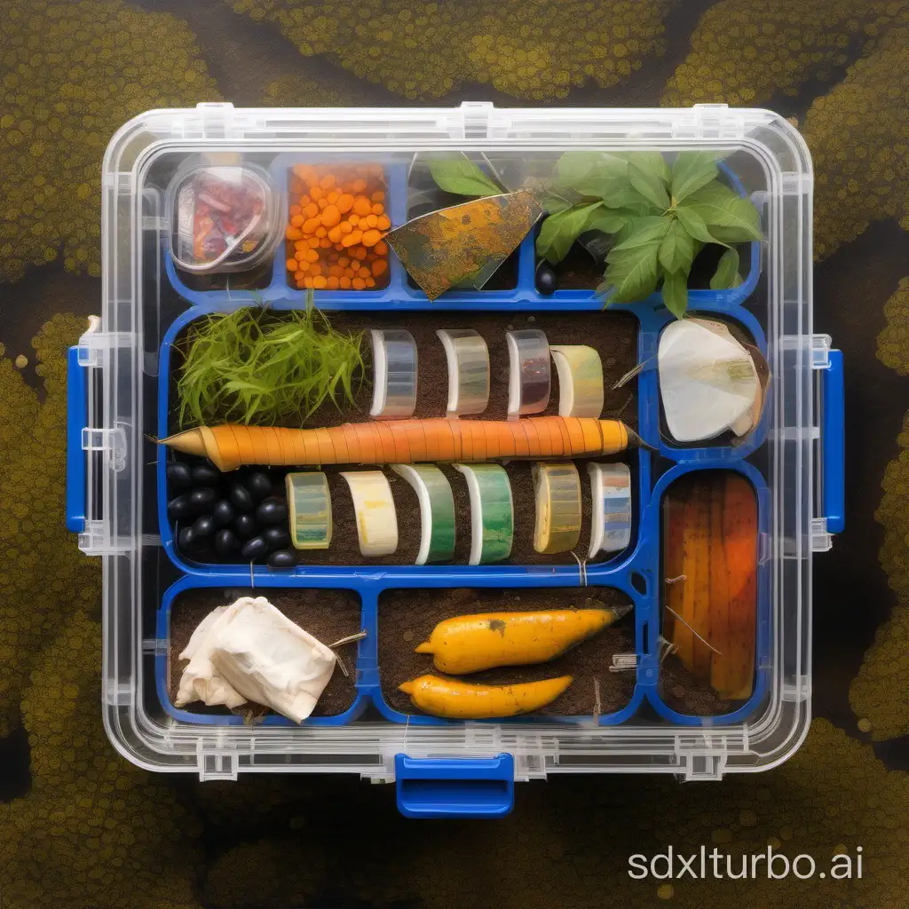 Australian Painting Top View of Clear Tackle Box with Transparent