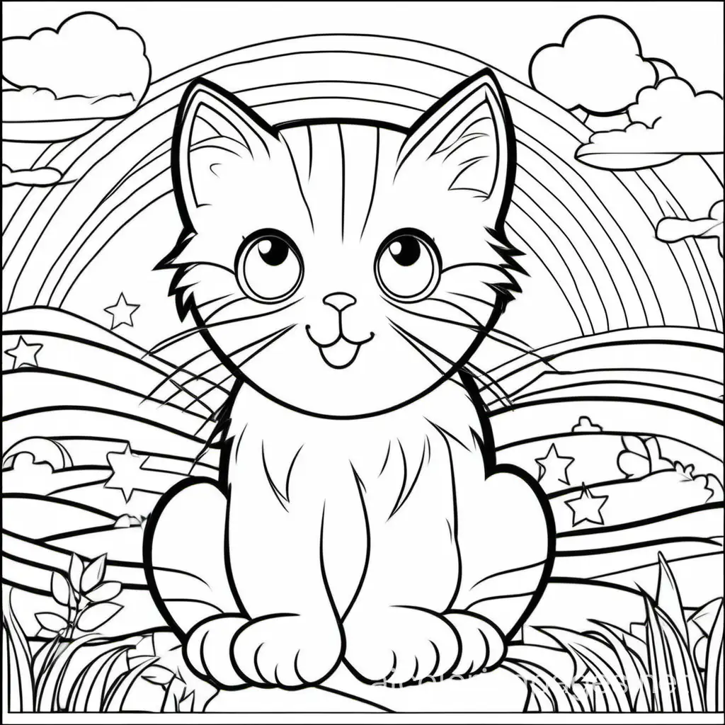 Chat, Coloring Page, black and white, line art, white background, Simplicity, Ample White Space. The background of the coloring page is plain white to make it easy for young children to color within the lines. The outlines of all the subjects are easy to distinguish, making it simple for kids to color without too much difficulty
