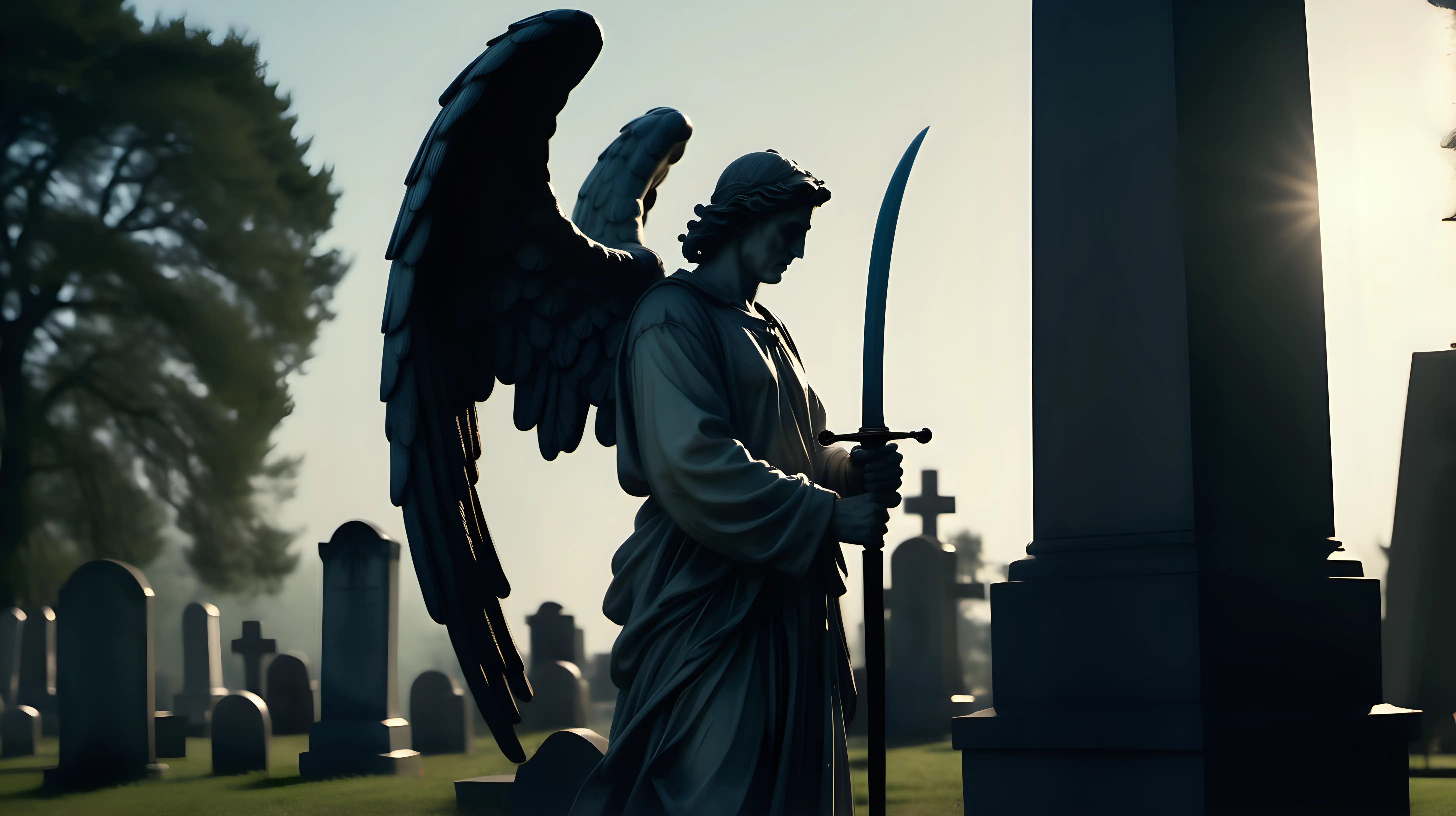 Dramatic Morning Exit Security Guard Amidst Cemetery Silence