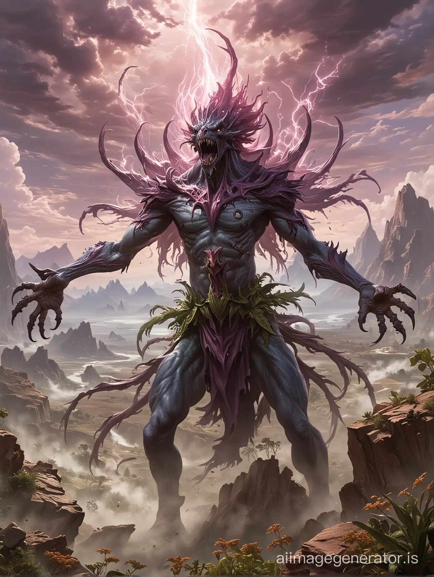 An Eldrazi from Magic the Gathering ravaging the landscape of Zendikar