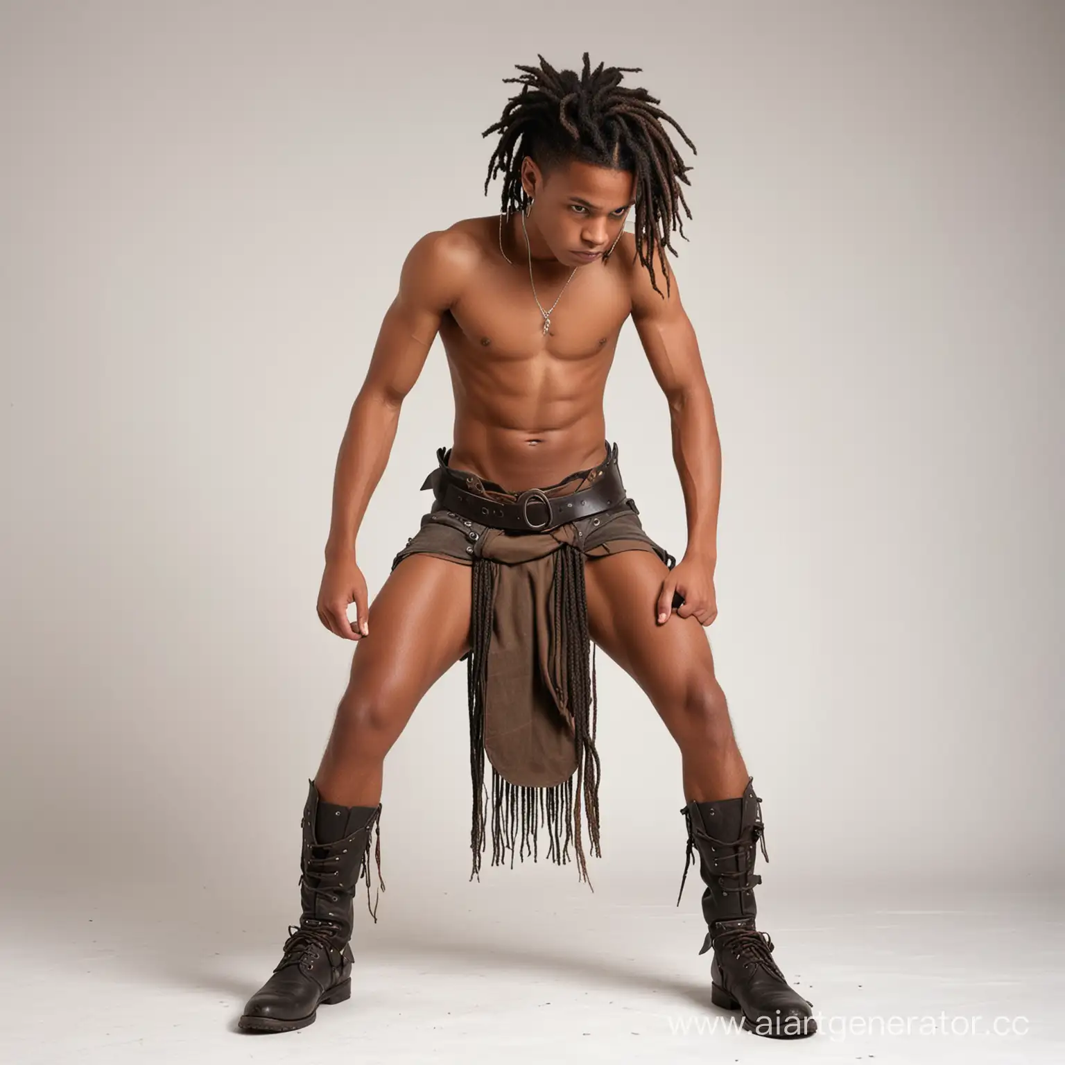 Young-Black-Warrior-Teen-with-Dreadlocks-in-Leather-Attire