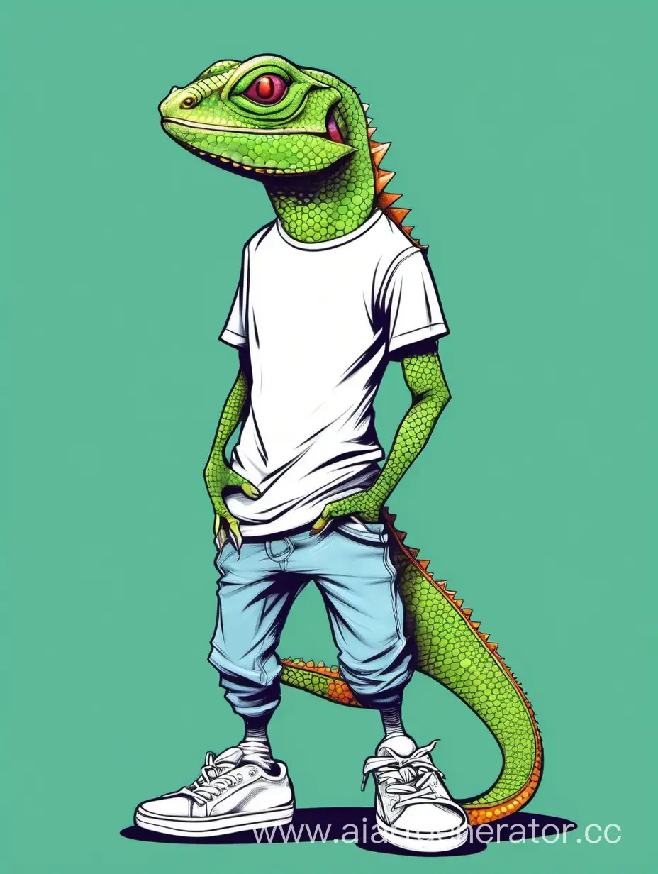 Elegant-Anthropomorphic-Female-Lizard-Poses-Gracefully-in-Stylish-White-TShirt-and-Sneakers