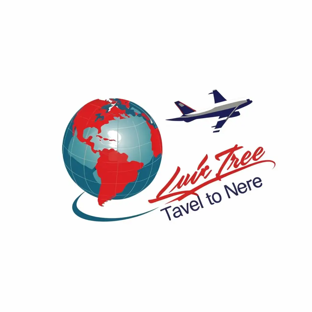 logo, Aircraft, blue, red, and white colors, world globe, with the text "_______", typography, be used in Travel industry