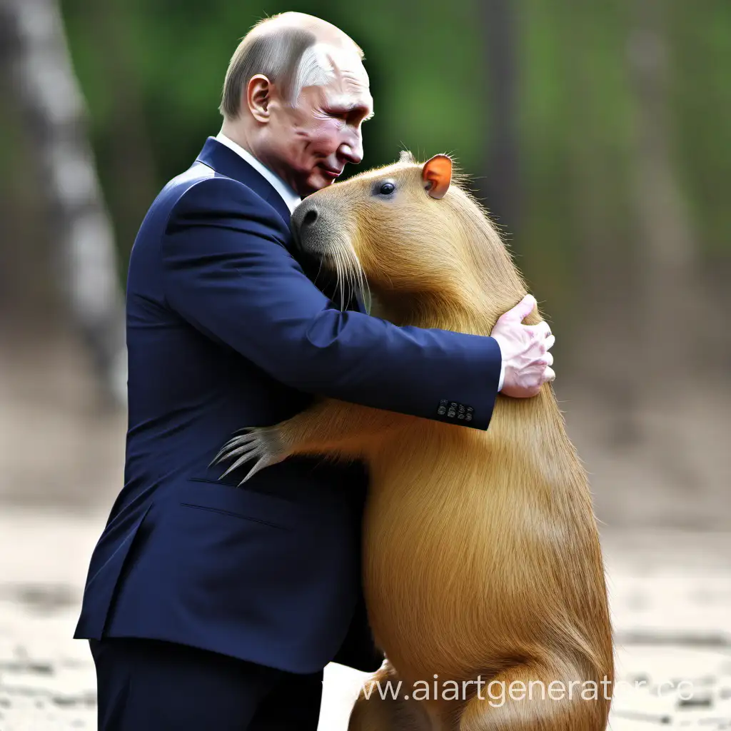 Путин обнимает капибару с пультом от ядерки