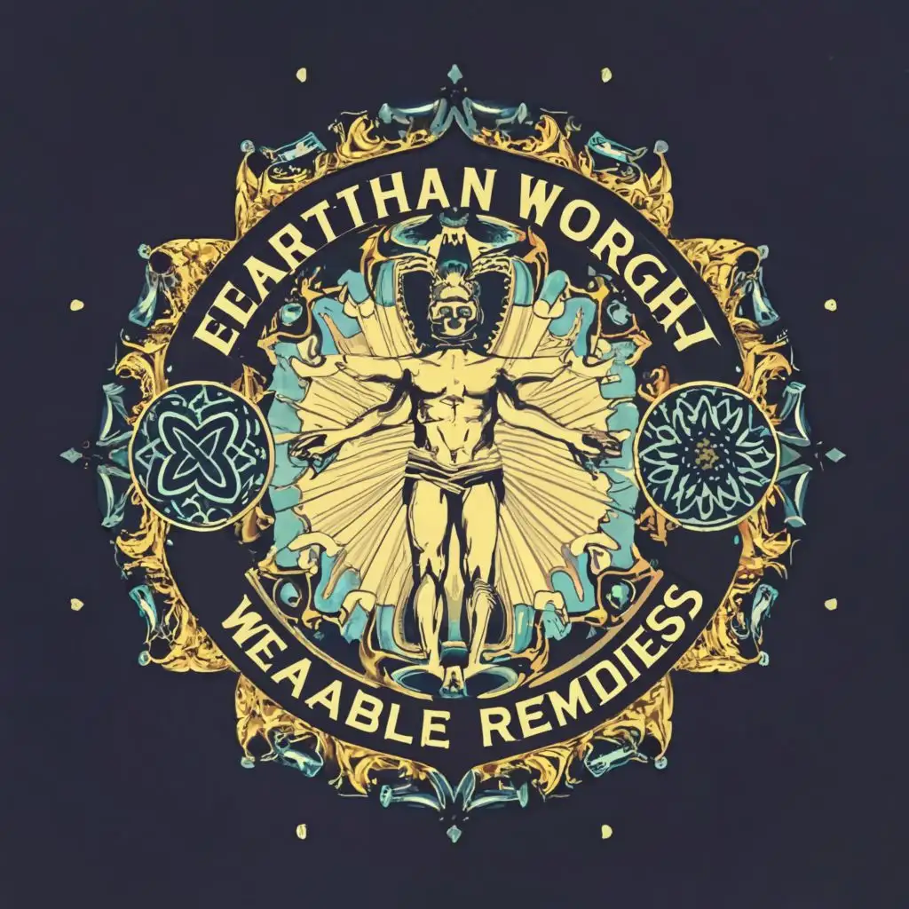 logo, SHOW A SON OF THE MOST HIGH STANDING IN A OMNI ELECTRIC OMNIPOLORIZED AURA OF THE MOST HIGH, with the text "EARTHMAN WORKS WEARABLE REMEDIES", typography, be used in Religious industry
