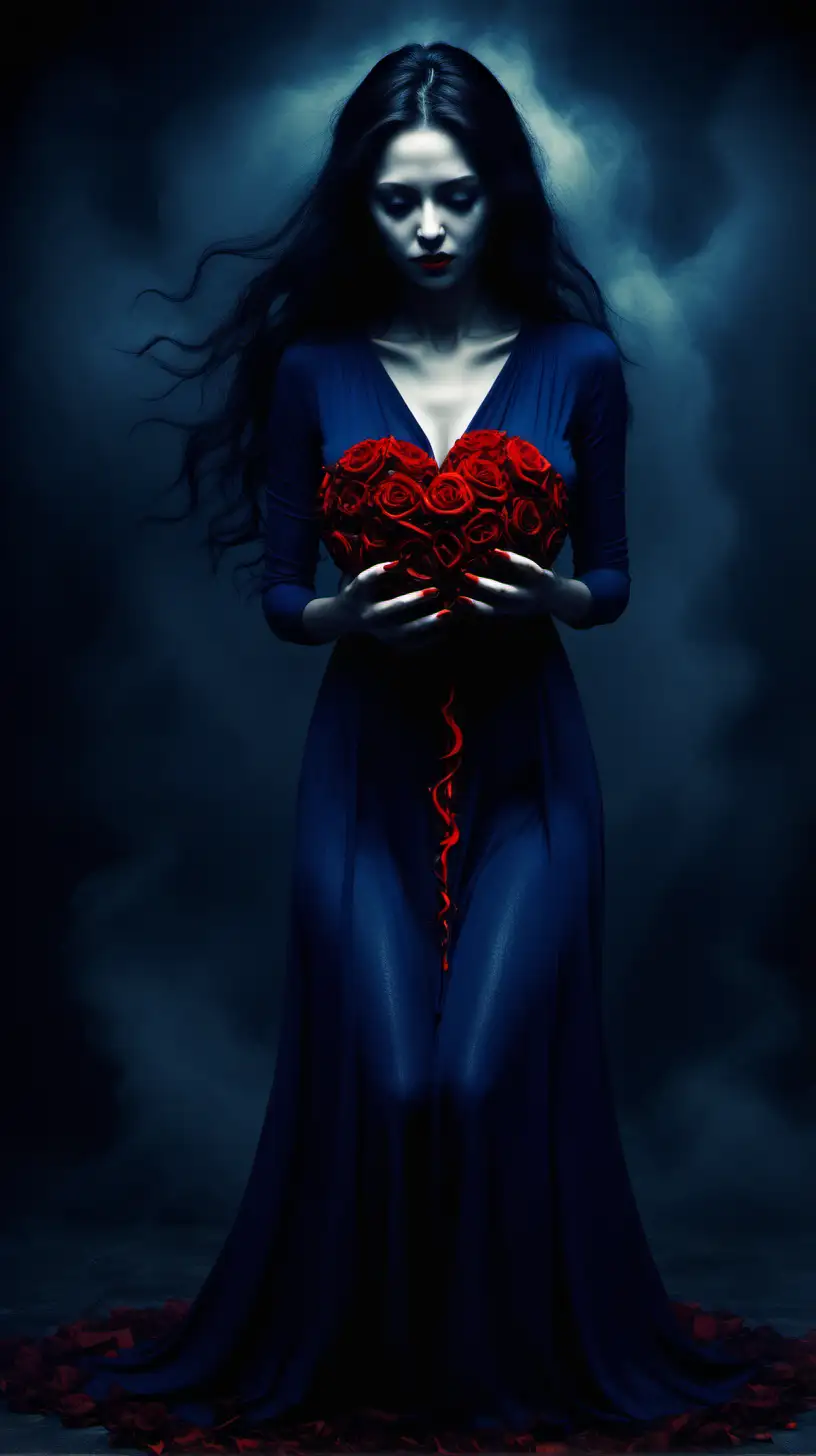 Psychological Love Woman Symbolizing Dark Emotions in Red and Dark Blue