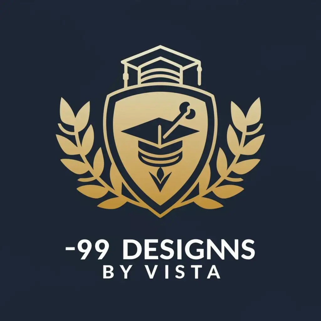 a logo design,with the text "99 designs by vista", main symbol:graduation hat, shied, laurel leaves,Moderate,be used in Education industry,clear background