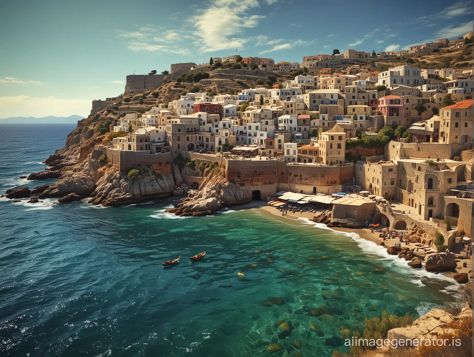Vibrant-Crete-Digital-Art-of-a-Lush-Headland-Amidst-a-WineColored-Sea