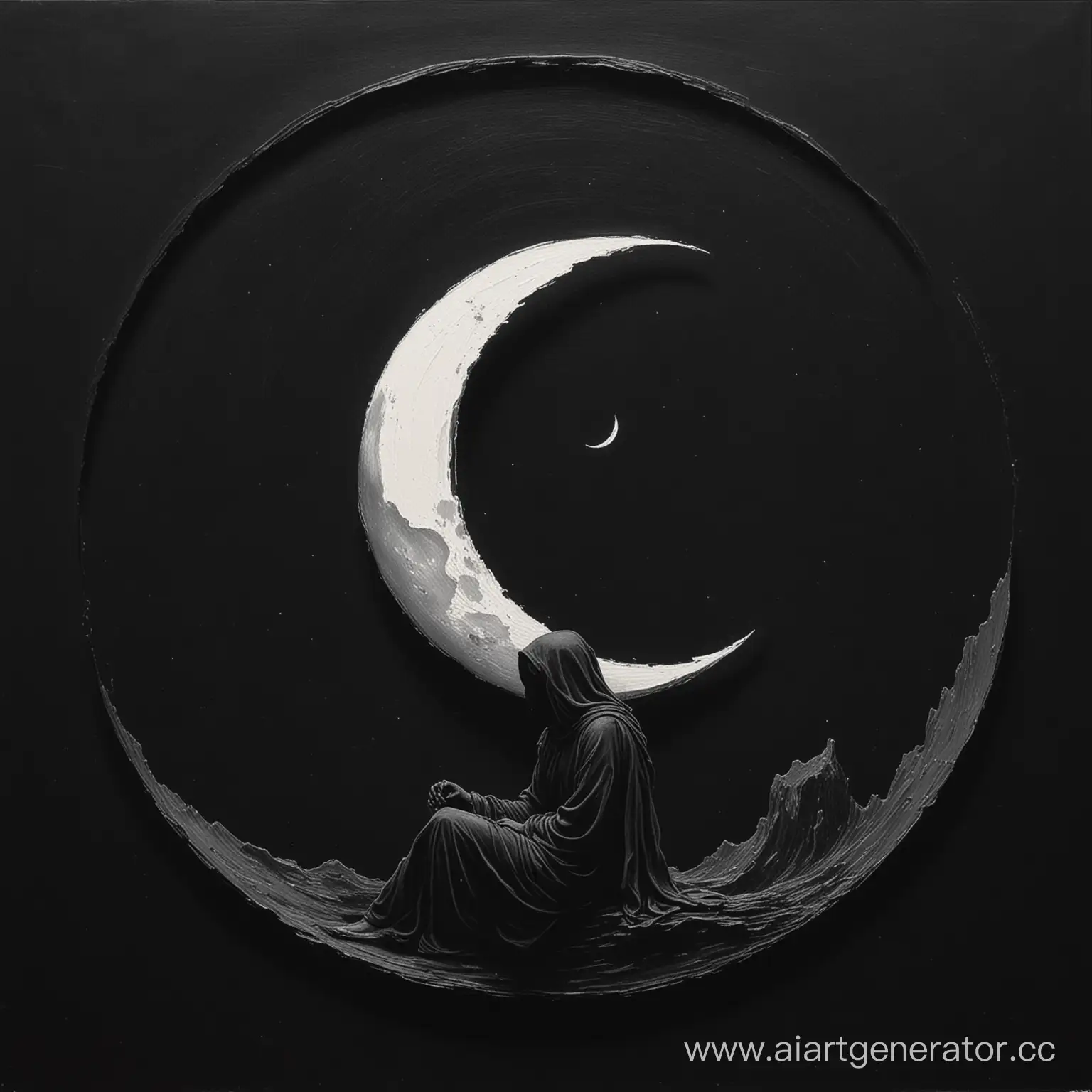 Mysterious-Figure-on-Crescent-Moon-Dark-Sketch-in-Oil-Painting