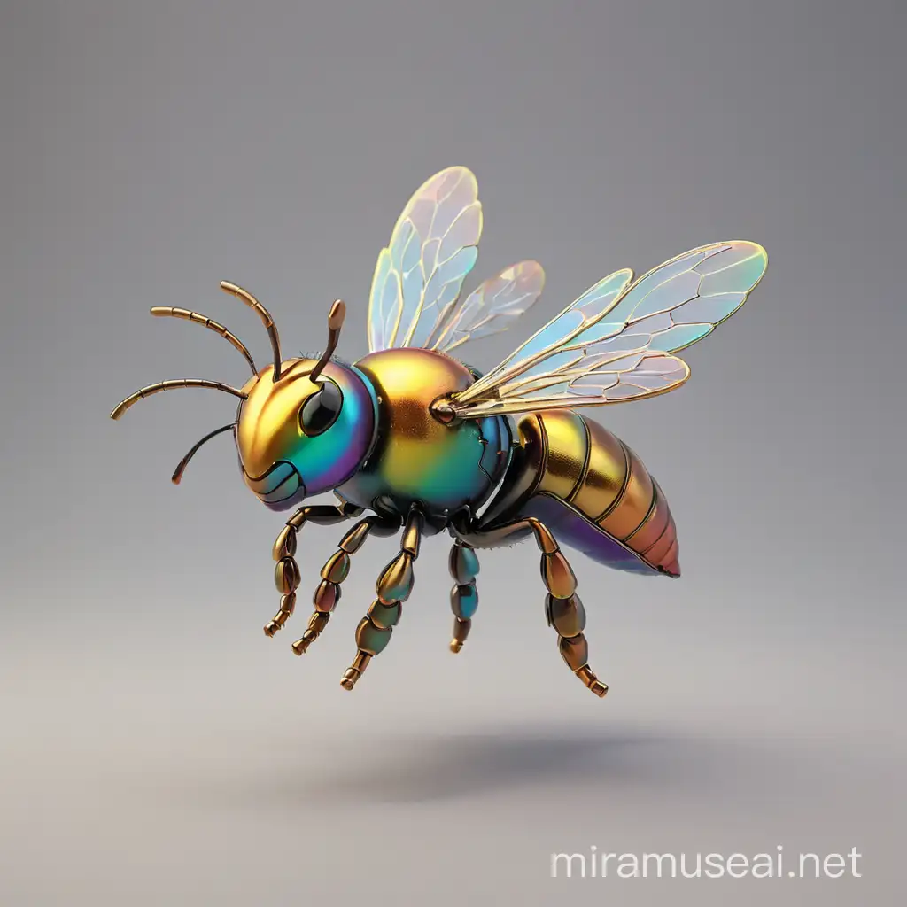 Colorful 3D Metallic Mini Flying Bee Shape Vibrant Rainbow Insect Illustration