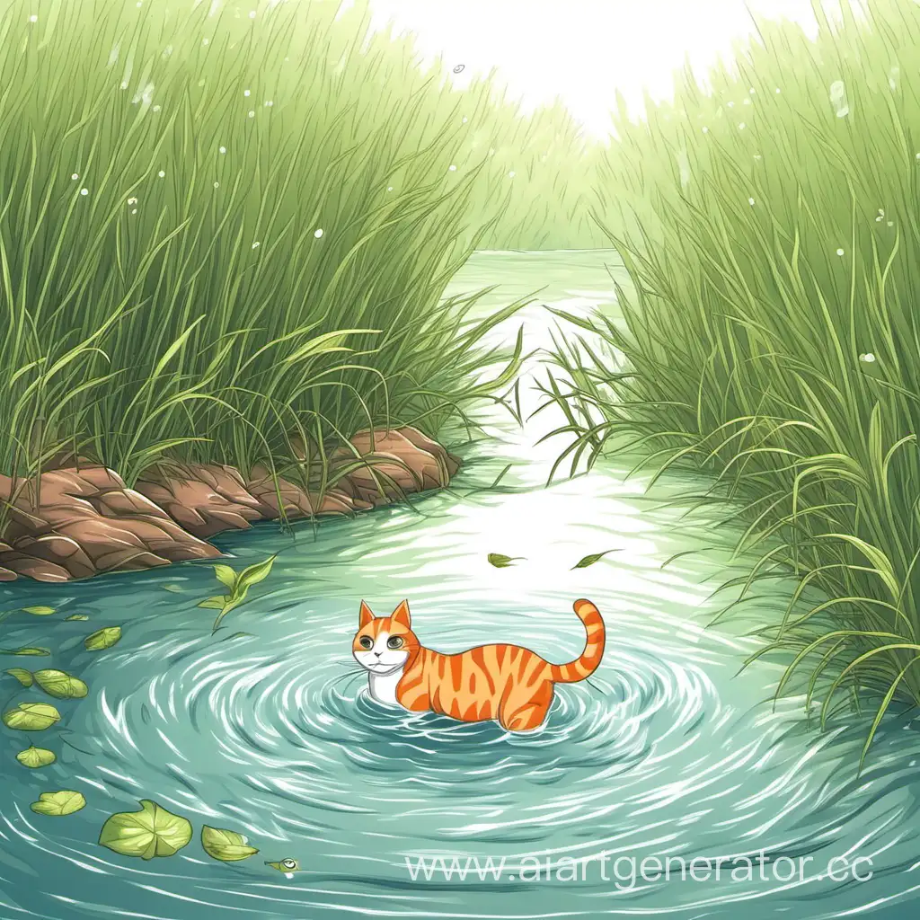 кот плывёт по реке