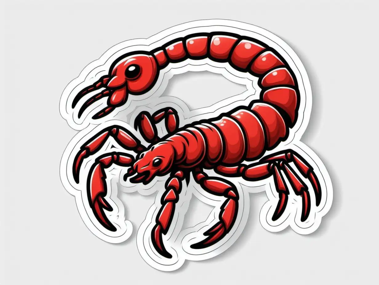 Adorable Red Scorpion Sticker in Monochrome Light Art Style