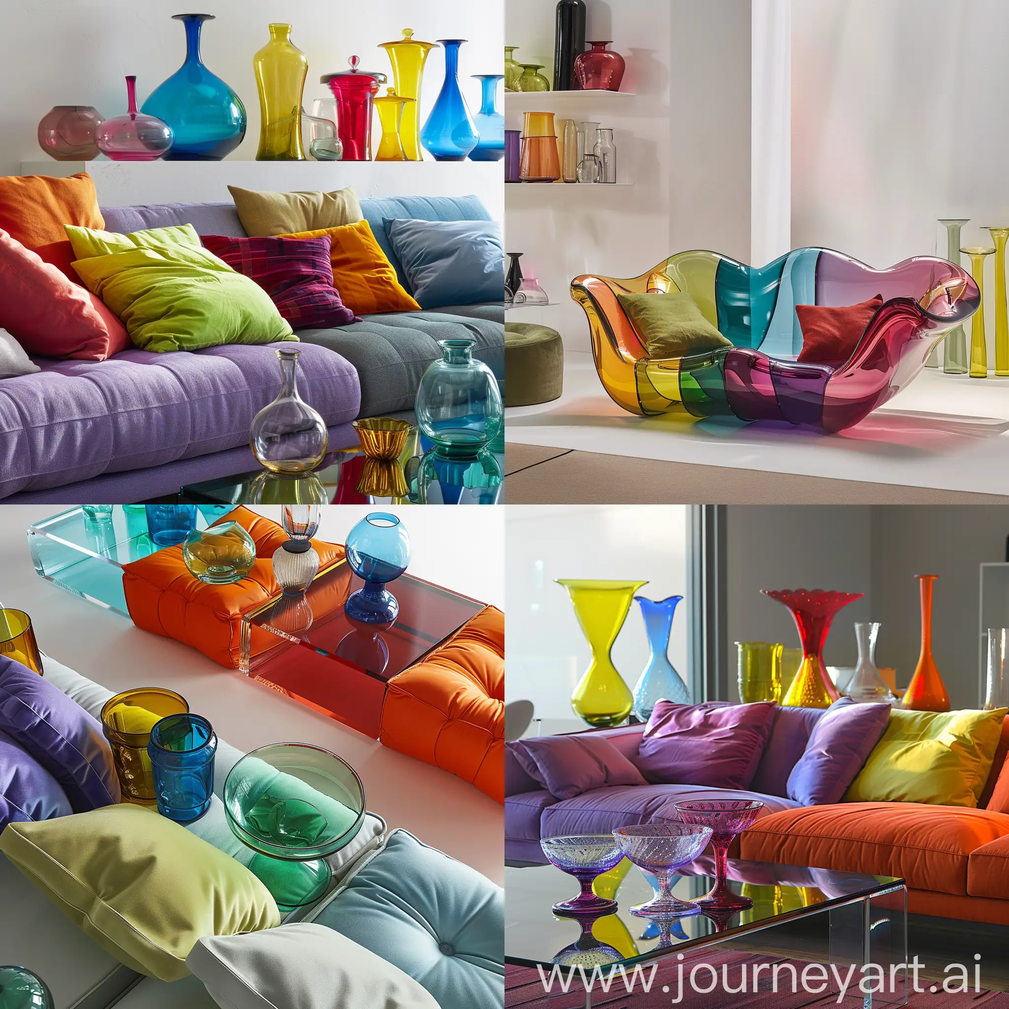 modern sofa, colorful glass material, glassware