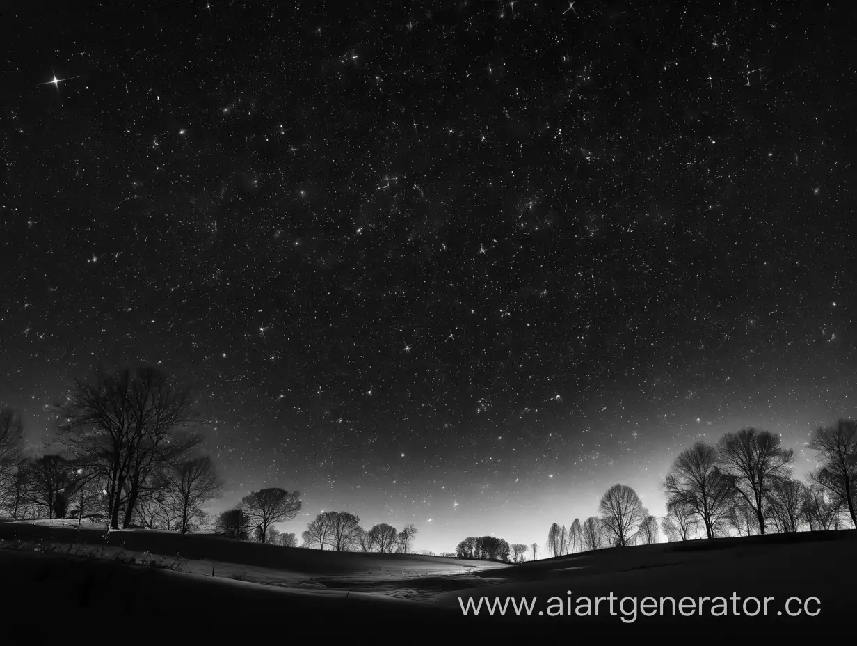 Starry-Night-in-Winter-Tranquil-Scene-Under-Black-and-White-Sky