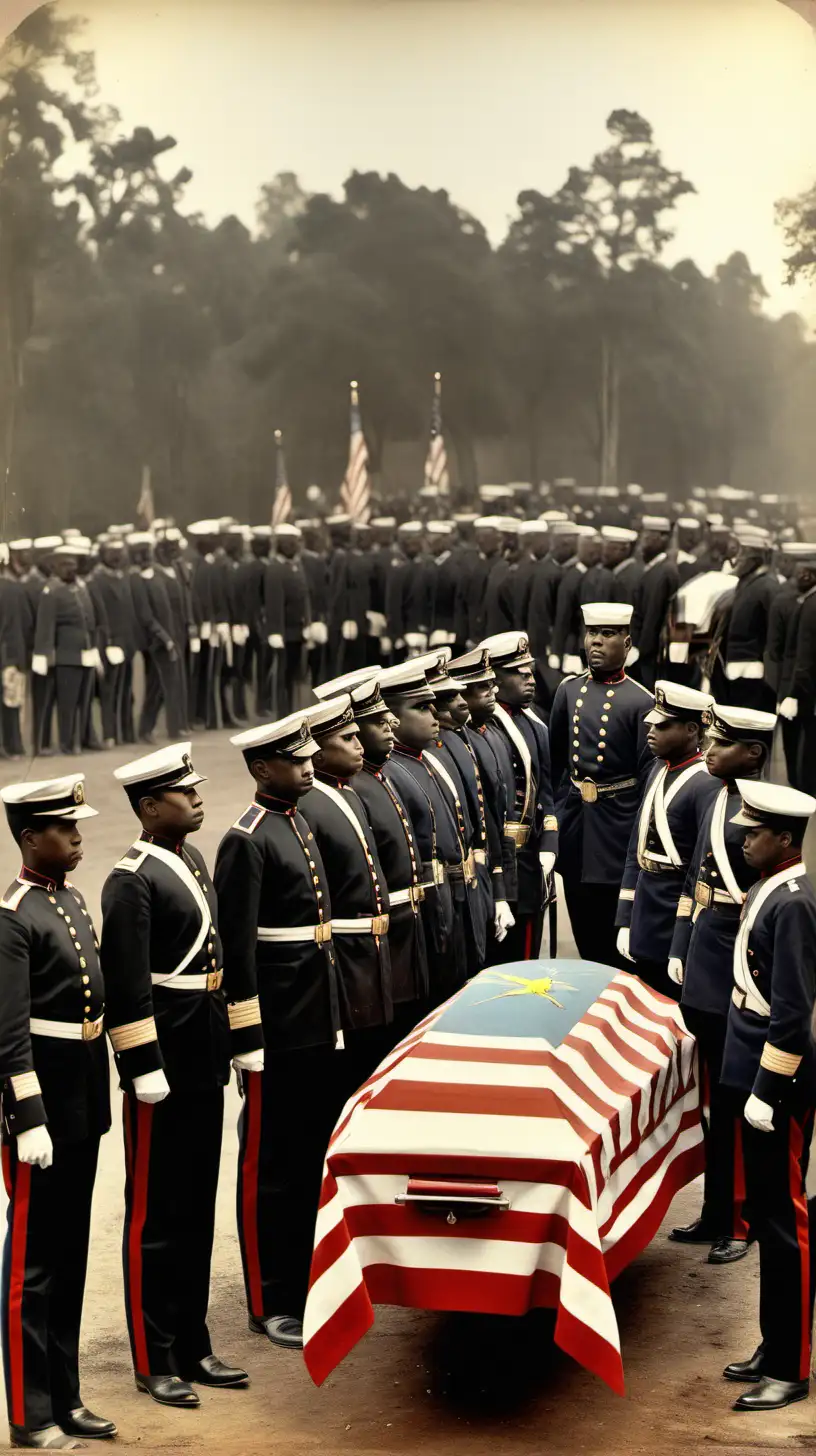     Generate a color  image of  the parrot at Jackson's funeral. he is close to the coffin. in the background you can see the soldiers dressed in uniforms around the coffin. the year is 1837
