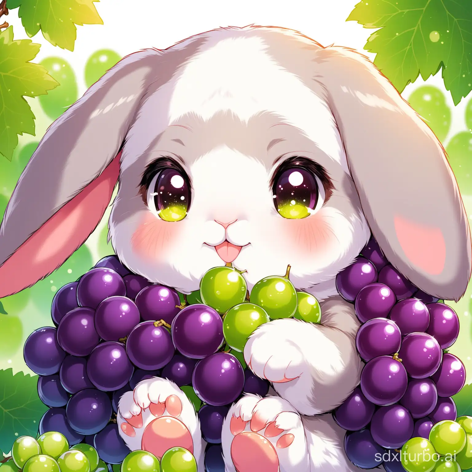 Grape-flavored Lop-eared rabbit，Holding a bunch of grapes